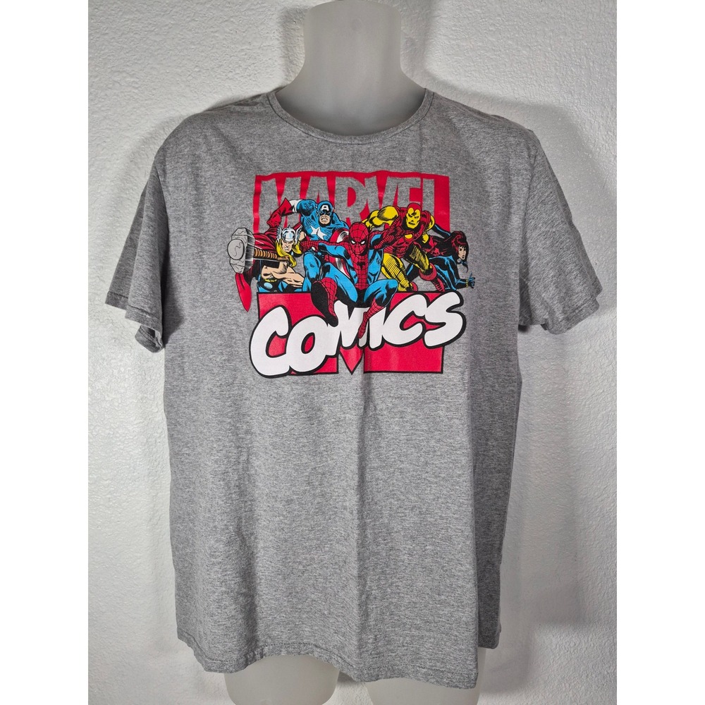 Marvel Comics Avengers Graphic T-Shirt Mens Gray Spider-Man Iron Man Thor Tee